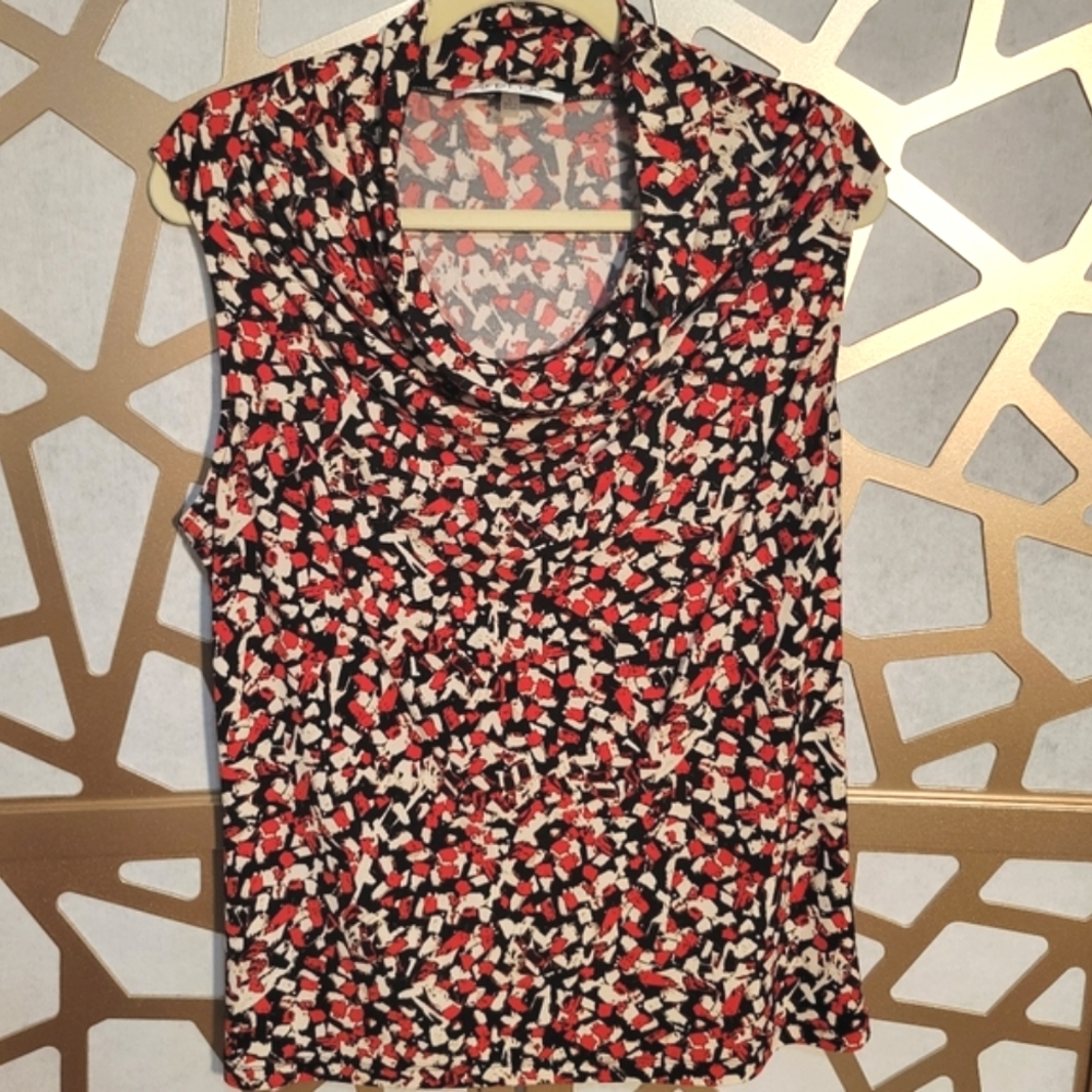 NWOT KASPER Abstract Print Cowl Neck Top